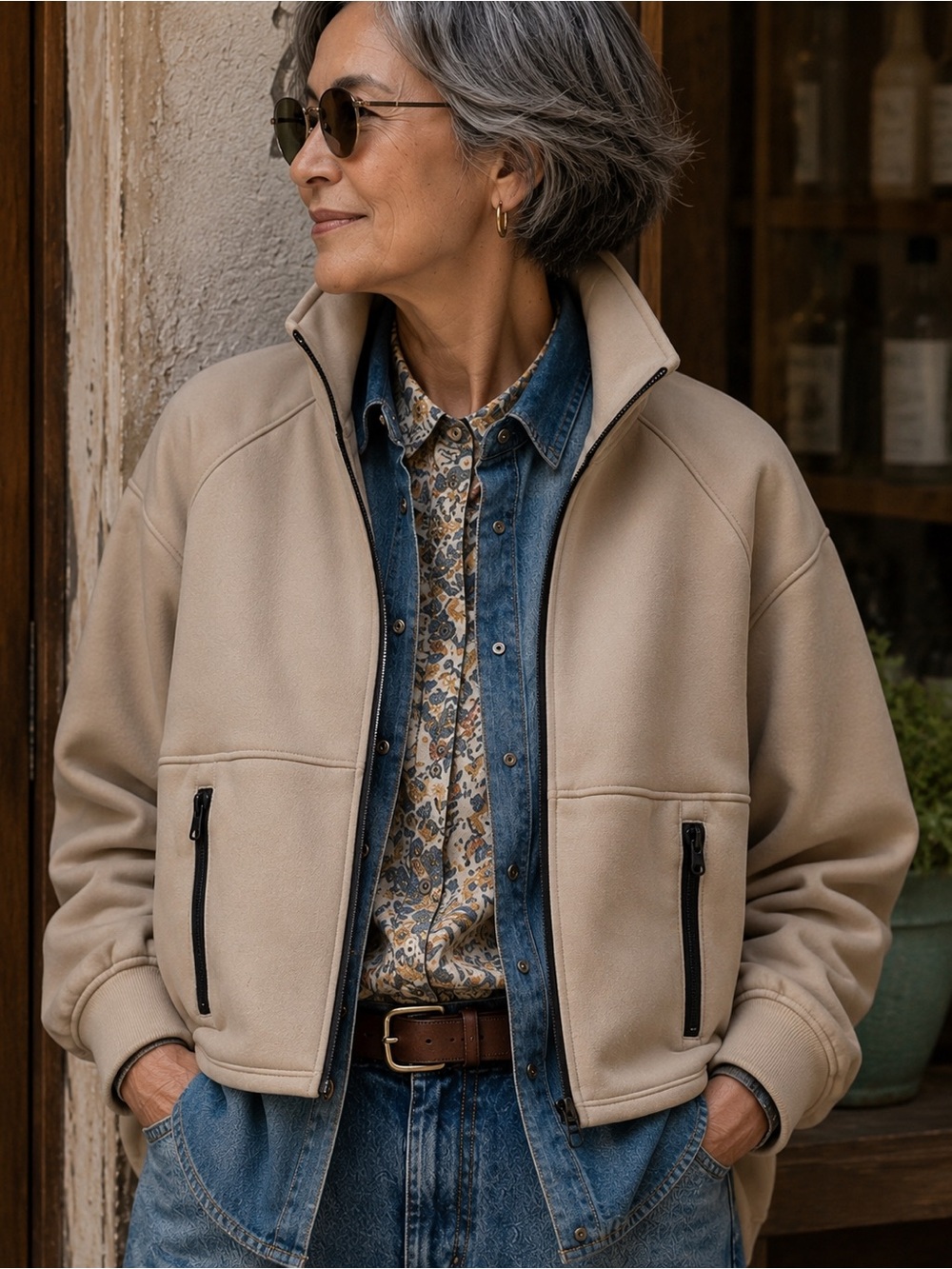 Zara Tan Bomber Jacket with Black Accents